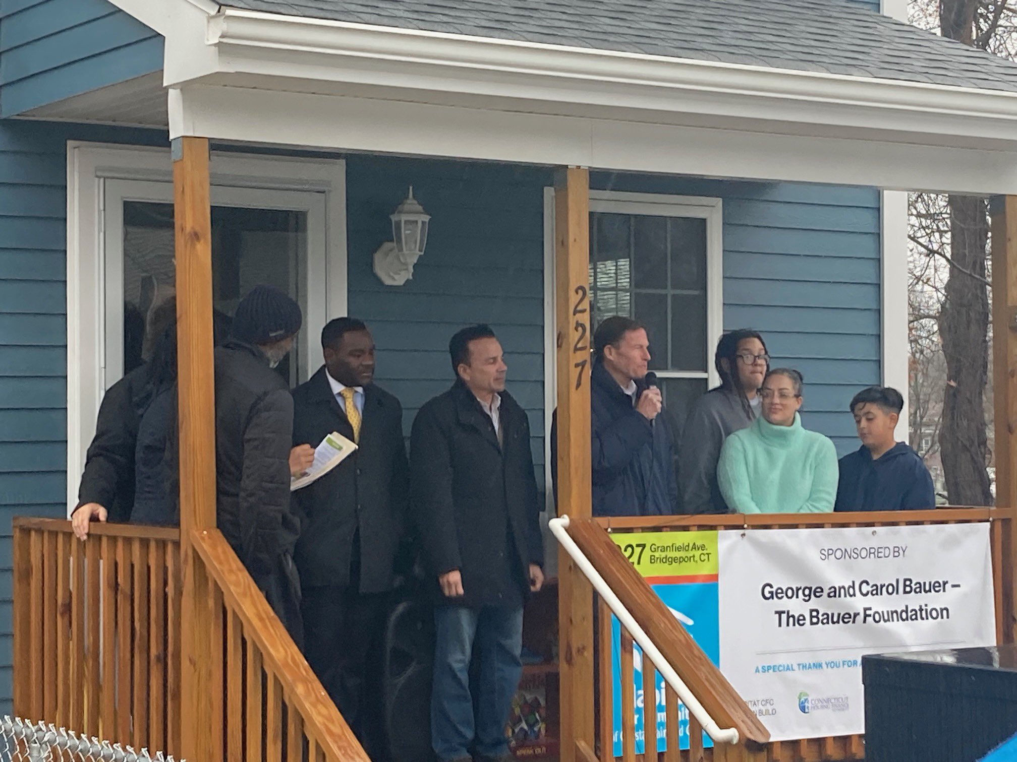 Blumenthal joined Habitat for Humanity in Bridgeport to welcome a family into their new home.